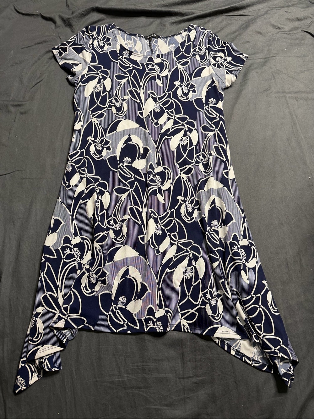 Asymmetrical Navy and White Floral A-Line Dress